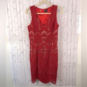 Bardot red embroidered mesh overlay cocktail dress size 6